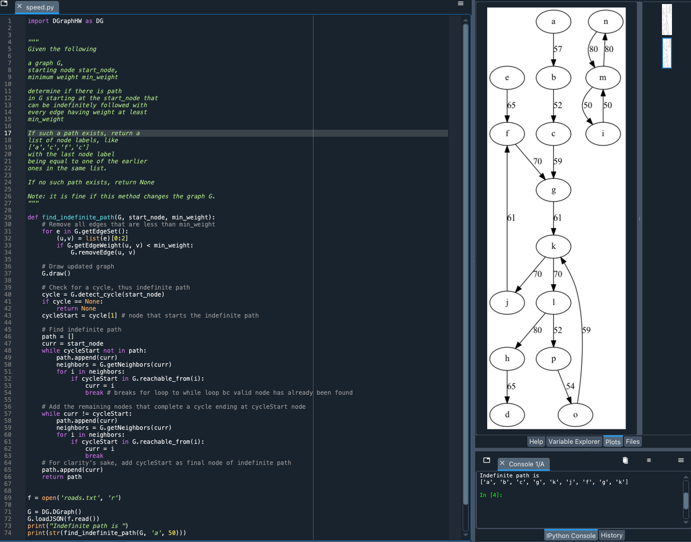 Python code that ouputs an indefinite path within a graph of nodes